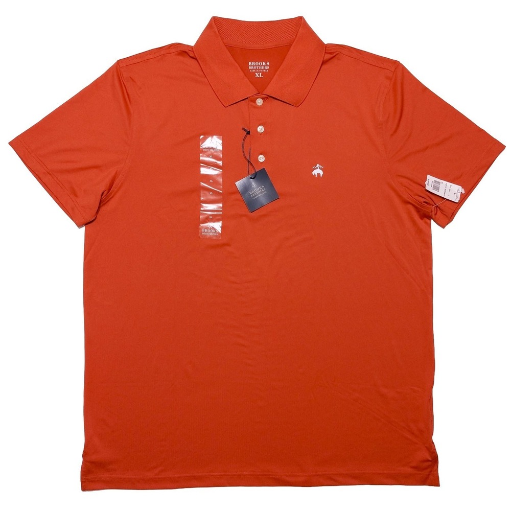 BROOKS BROTHERS Performance Short Sleeve Polo Shirt Polyester Red Orange XL ~New
